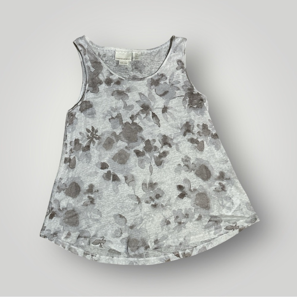 Cynthia Rowley 100% Linen Floral Tank Top Size Small